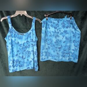 Vintage Floral Blue Top And Skirt Set